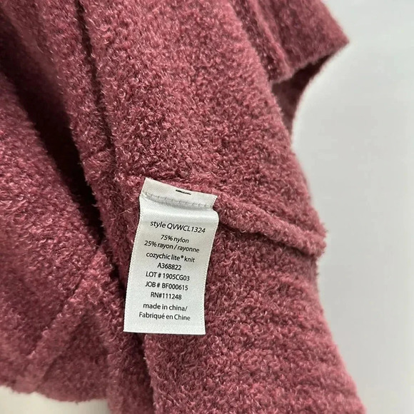 Barefoot Dreams CozyChic Lite Relaxed Hooded Cardi with Pockets Mauve Pink XS - Picture 7 of 10